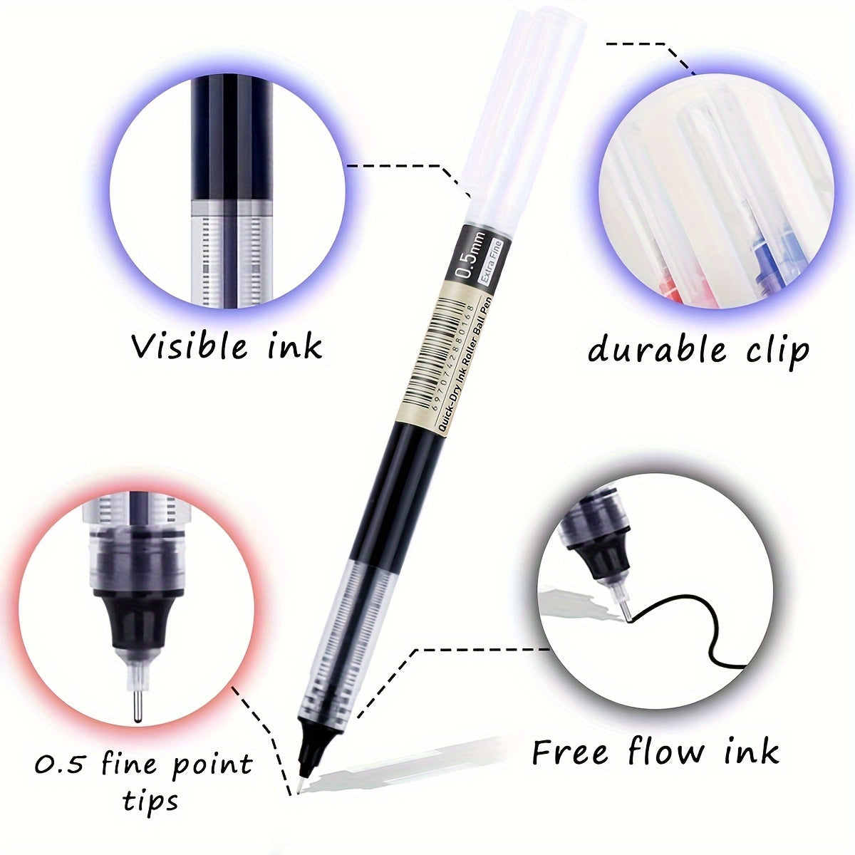 30pcs Quick-Dry Gel Pens - 0.5mm Fine Tip, Black, Blue, Red | Smooth Writing, Fast-Drying Ink, Durable for Students, Office, and Everyday Use