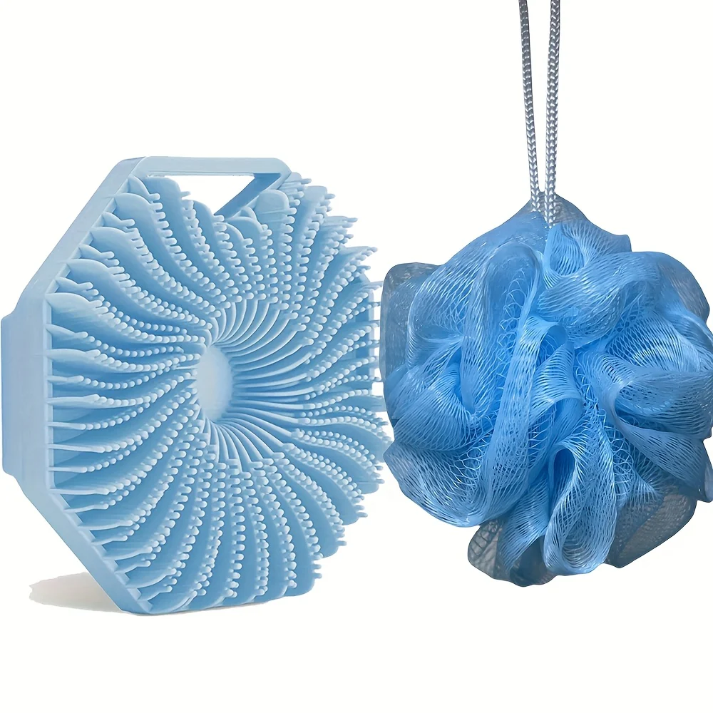 (4 Pieces)  Combination Package - Antibacterial Silicone Body Scrub And Bathroom Mesh Bag Foam Ball Set, Exfoliating Body Scrub, Suitable for Sensitive Light Beige, Bath Scrub, Suitable for Body Silicone Bath Brush