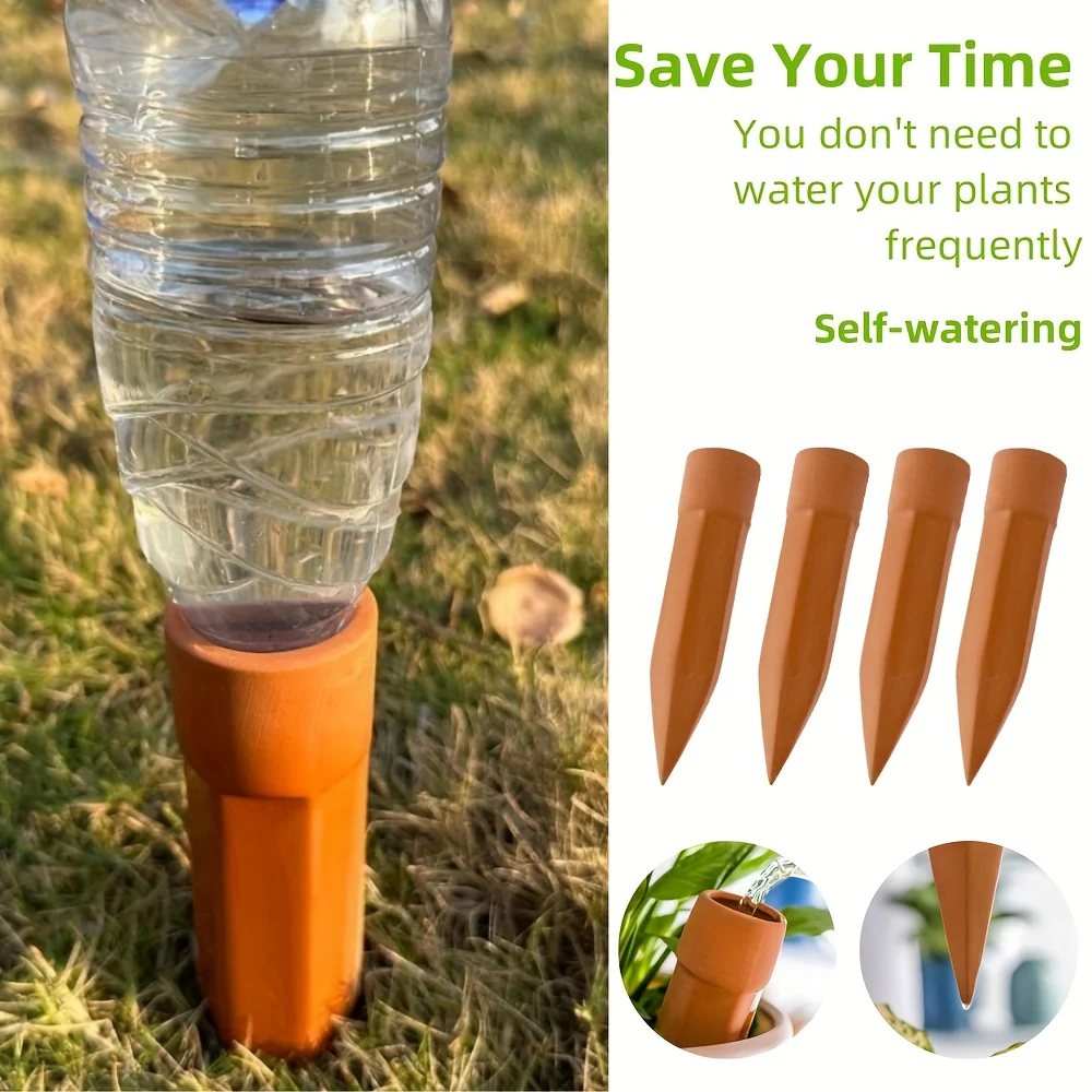 2\u002F4pcs Plant Self-watering Stake Garden Indoor and Outdoor Garden Clay Drip Waterer Conical Clay Automatic Irrigation System Plant Watering Device